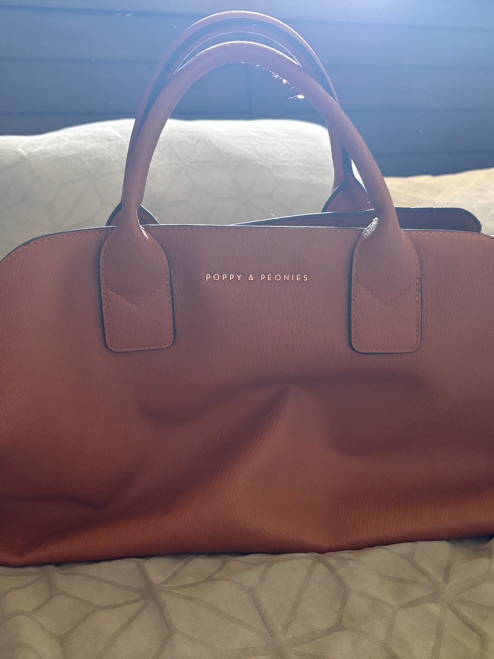 Poppy & Peonies Cognac Brown Pebbled Leather Tote